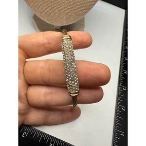 Vintage Gold Tone Cable Wire Bangle Bracelet Rhinestone Bar Magnetic Clasp